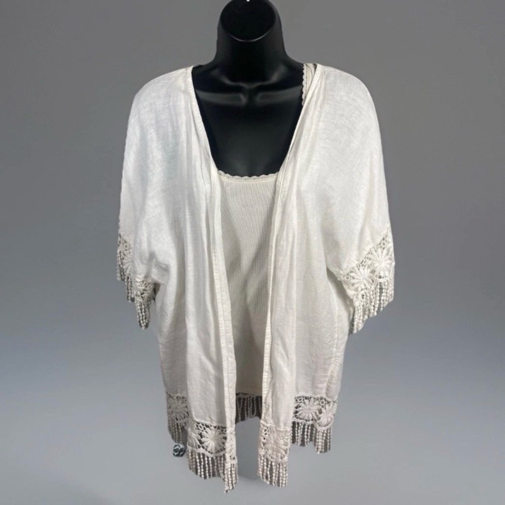100% Linen Open Front Cardigan Women’s One Size Made in Italy Beach Coastal Boho